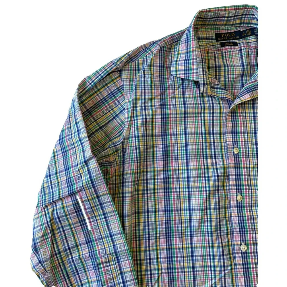 Polo Ralph Lauren Multicolor Plaid Button Down Shirt Mens 17 34/35 Long Sleeve